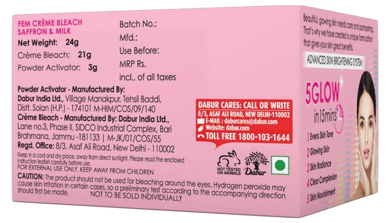 Dabur Fem Face Bleach Saffron & Milk 24g